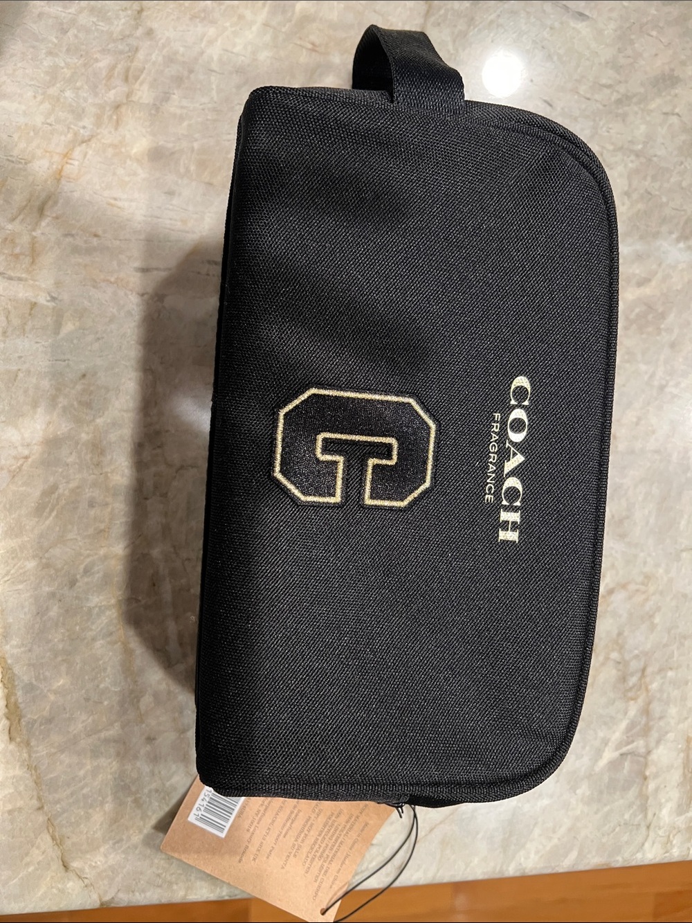 Coach Black Toiletry Bag with Gold Logo Embroidery